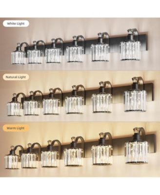 Black Crystal Bathroom Vanity Light Modern round shade, mirror glass design for over-mirror or shower lighting.