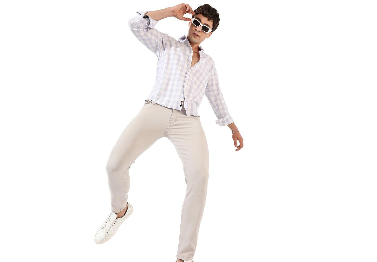 Мужская рубашка Cahoot Campus Sutra Checkered Regular Fit Casual, цвет: Синий — фото 2