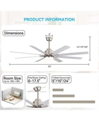 52-inch Modern Exquisite Sand Nickel 8-Blade Ceiling Fans with Adjustable Led Lights and Intelligent Remote Control.