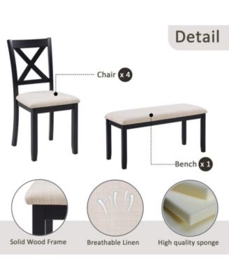 6-Piece Classic Farmhouse Wood Dining Set with Table and Bench