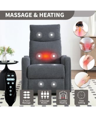 Heat Massage Manual Recliner Chair with Rocker and Swivel in Fabric for Living Room
