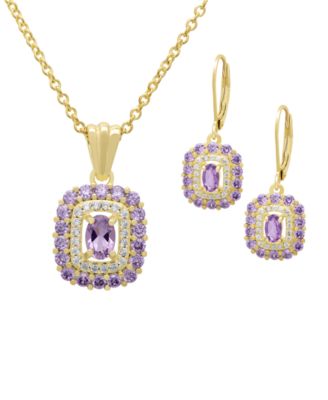 2-Pc. Amethyst & White Topaz Pendant Necklace & Earrings Set (3.13 ct. t.w.) in Yellow Gold Plated Sterling Silver
