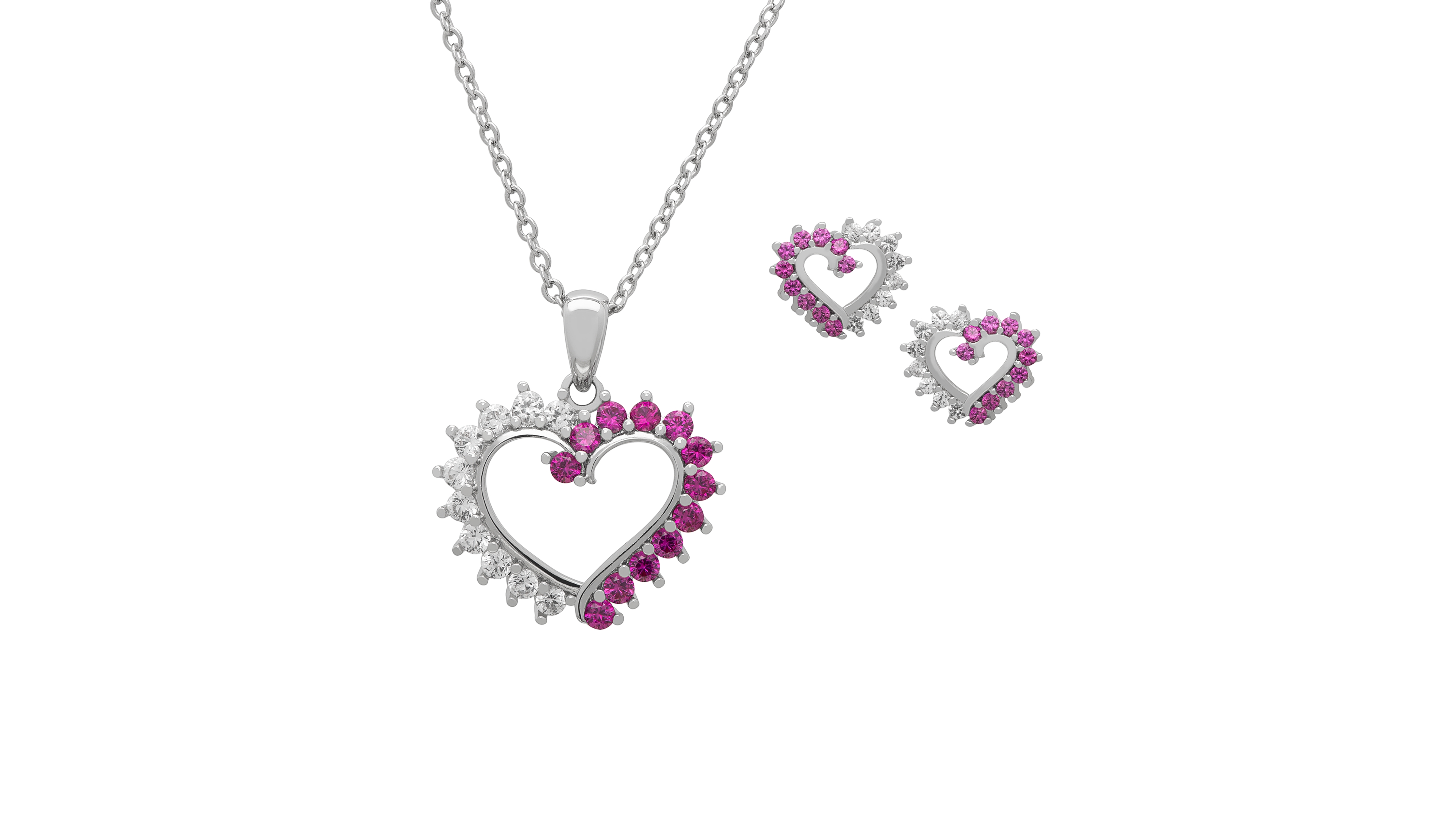 Macy's 2-Pc. Lab-Grown Pink & White Sapphire Pendant (1.46 ct. t.w.) Necklace & Earrings in Sterling Silver