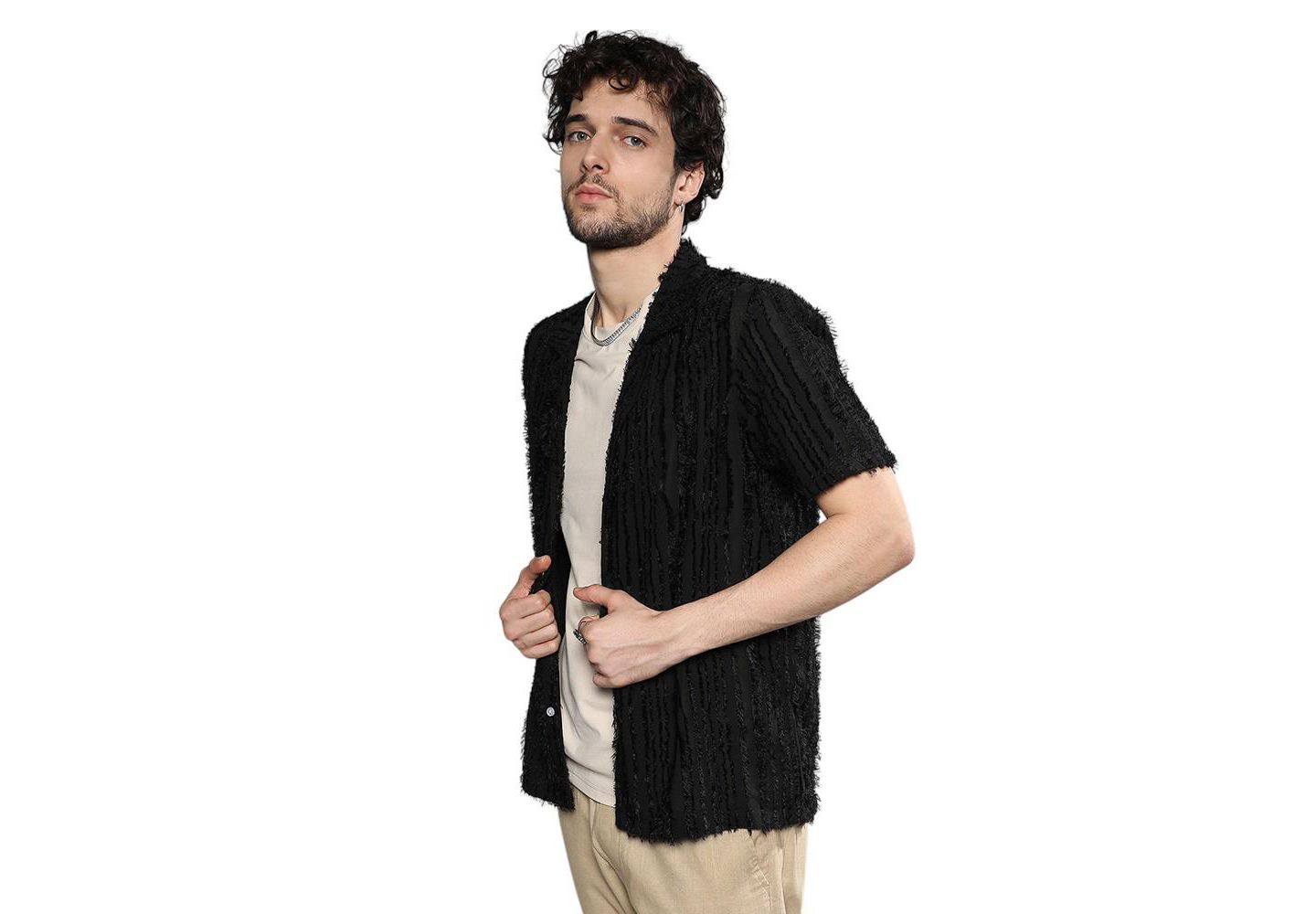 Мужская рубашка Cahoot Campus Sutra Jet Black Fleece Striped, цвет: Чёрный — фото 1