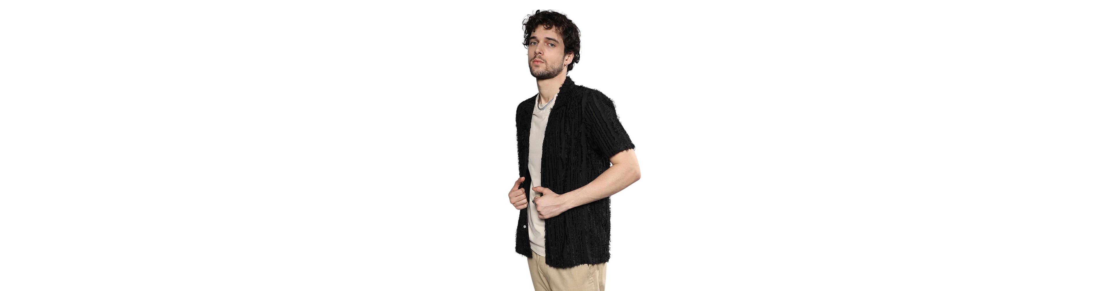 Cahoot Men's Campus Sutra Jet Black Fleece Striped Shirt