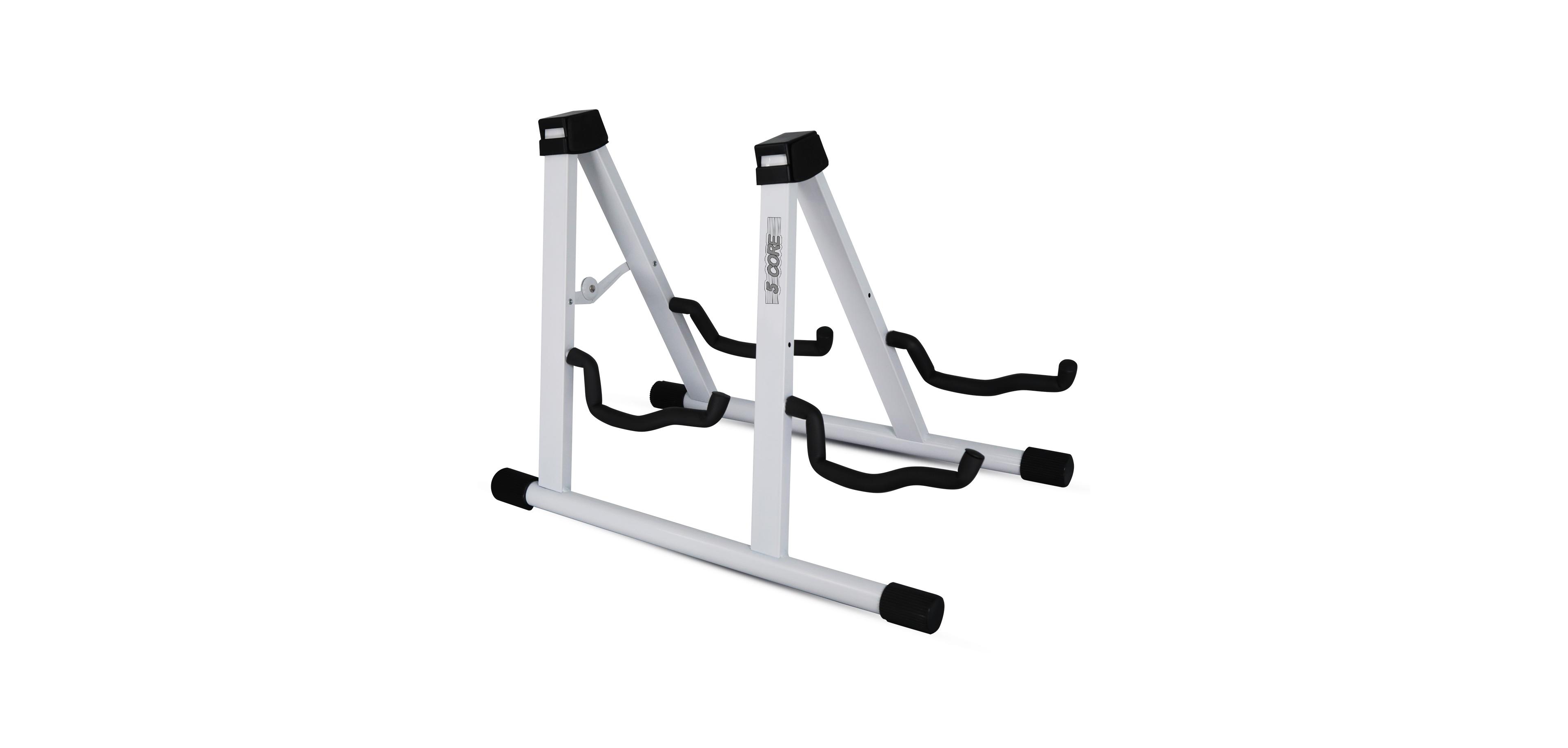 5 Core Double Guitar Stand Floor Adjustable A Frame Folding Acoustic Electric Guitars Holder Stands Gss 2N1 Wh