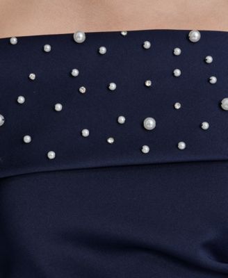 Women's Off-The-Shoulder Faux-Pearl-Embellished Evening Gown