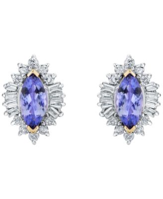 Macy's - Tanzanite (3/4 ct. t.w.) & Diamond (1/2 ct. t.w.) Stud Earrings in 10K Yellow Gold