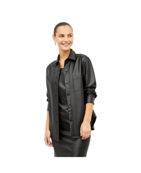 Женские куртки M.M.LaFleur Women's Sierra Faux Leather Shacket with Relaxed Fit