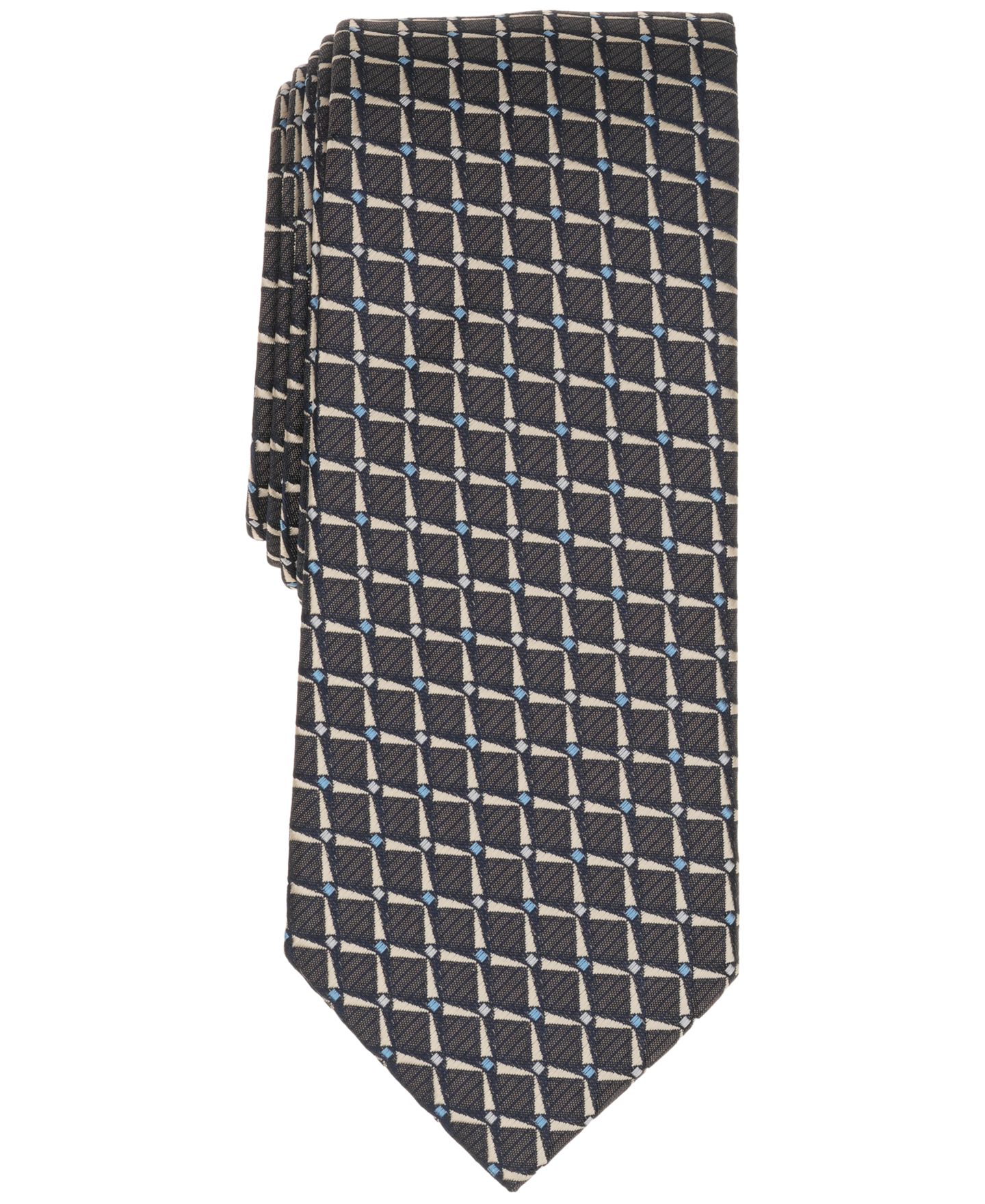 Мужской галстук Alfani Check Pattern Slim Tie, цвет: Серо-коричневый / Серый — фото 1