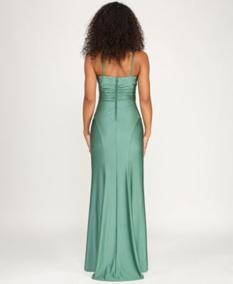 Juniors' V-Neck Front-Slit Sleeveless Gown