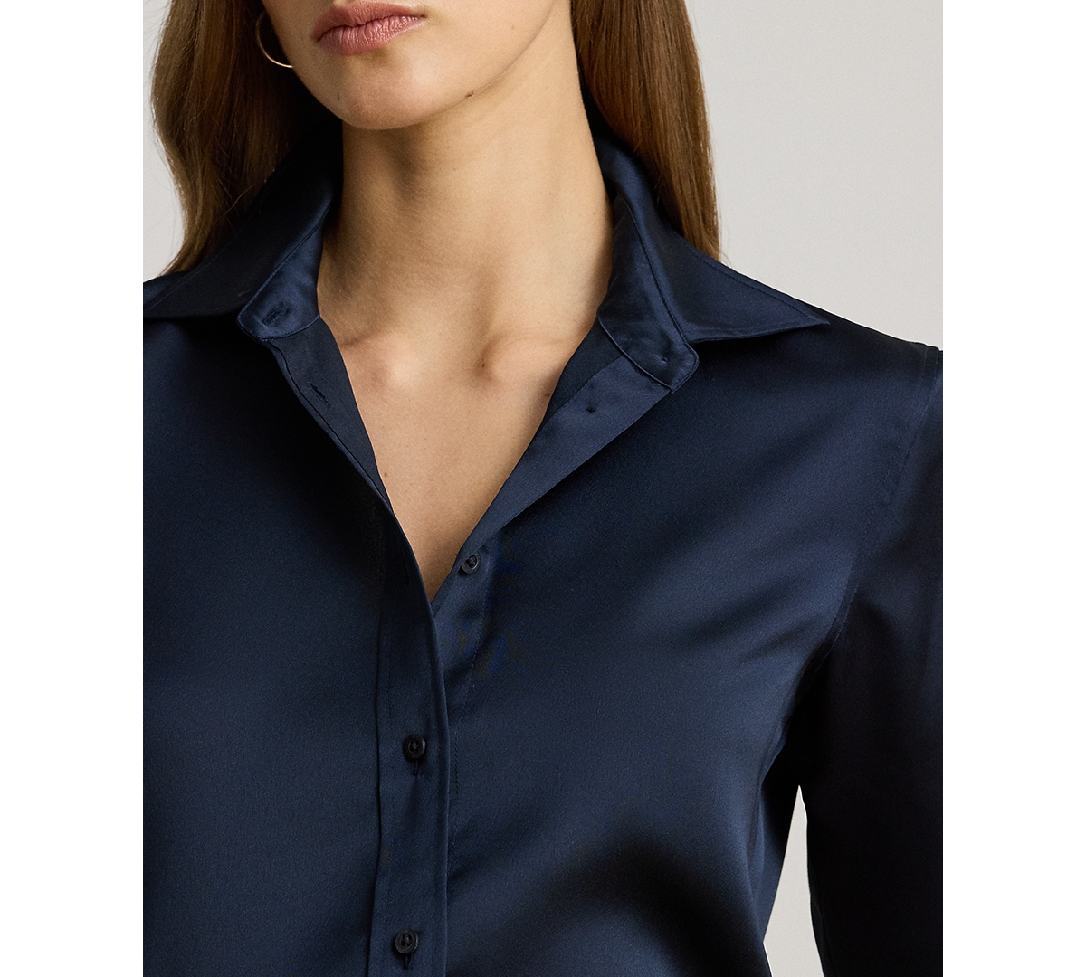 Lauren Ralph Petite Classic Fit Satin Charmeuse Shirt