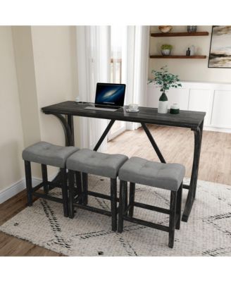 Industrial 4-Piece Bar Table Set with Power Outlet and Chairs