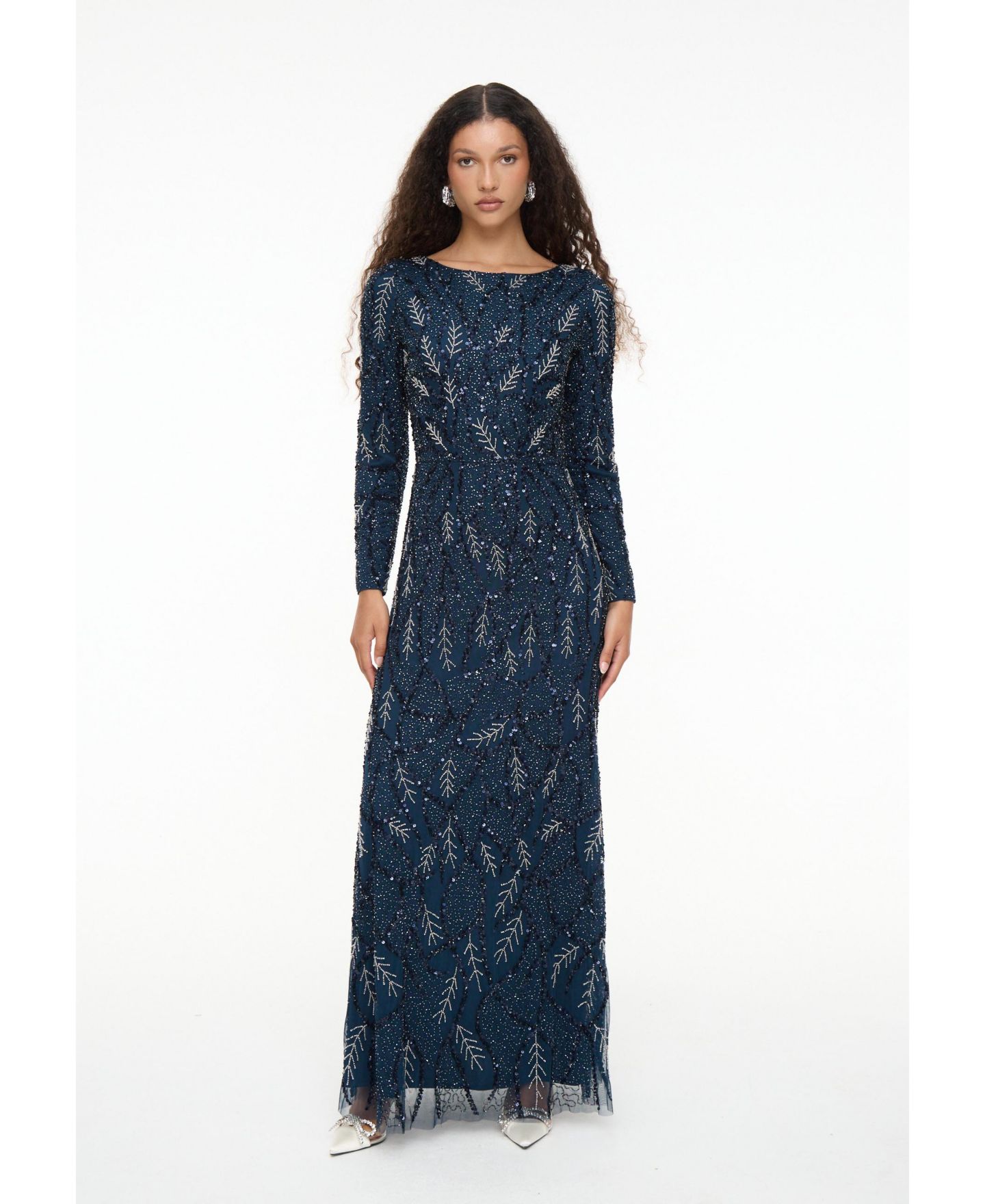 Женское платье Maryisa Modest Embellished Sequin Beaded Dress Maxi With Detailed Work, цвет: Тёмно-синий — фото 1