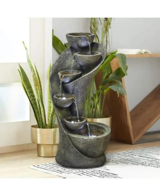 23.6" Outdoor Water Fountain with LED Lights - 6-Tier Cascading Bowl Fountain, Curved Design Indoor/Outdoor Waterfall Feature for Garden