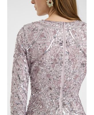 Women's Modest Embellished Allover Sequin Beaded Dress Maxi