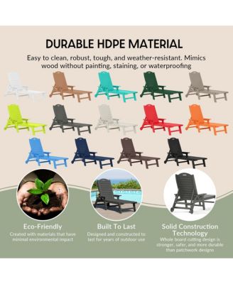 Outdoor HDPE Patio Chaise Lounges With Wheels & Cup Holder (Set of 2)