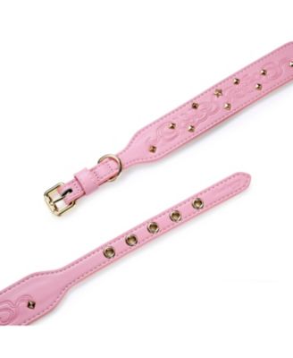 Blueberry Pet Silver-Powered Freshness Microfiber Suede Dog Collar – Embossed Classic Pattern with Bronze Studs