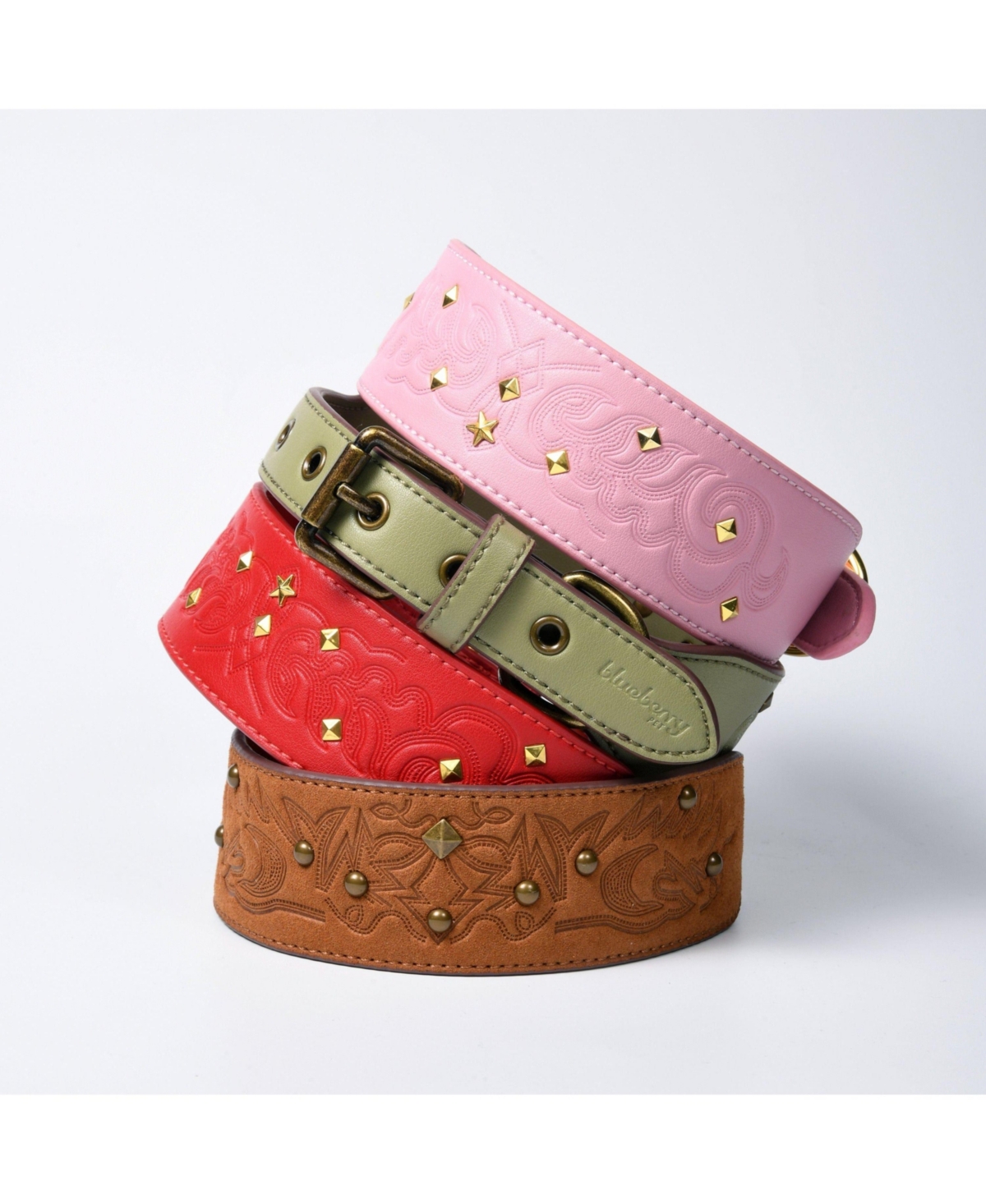 Blueberry Pet Silver-Powered Freshness Microfiber Suede Dog Collar – Embossed Classic Pattern with Bronze Studs