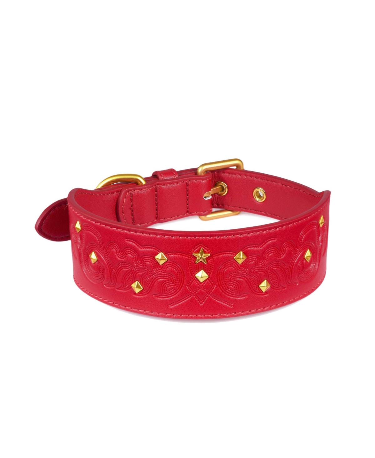 Blueberry Pet Silver-Powered Freshness Microfiber Suede Dog Collar – Embossed Classic Pattern with Bronze Studs