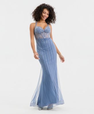 Juniors' Rhinestone-Embellished Lace-Up Gown
