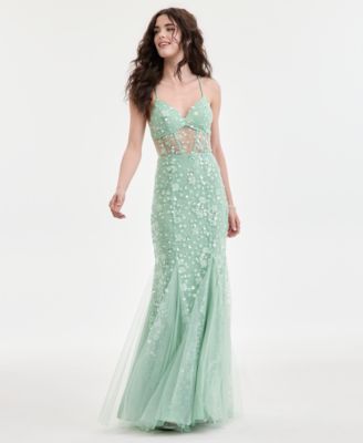 Juniors' Embellished Mermaid Sequin Gown 