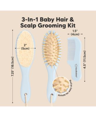 Baby Hair Brush and Comb Set, Oval Wooden Baby Brush Set for Newborns, Infant, Toddler Grooming Kit