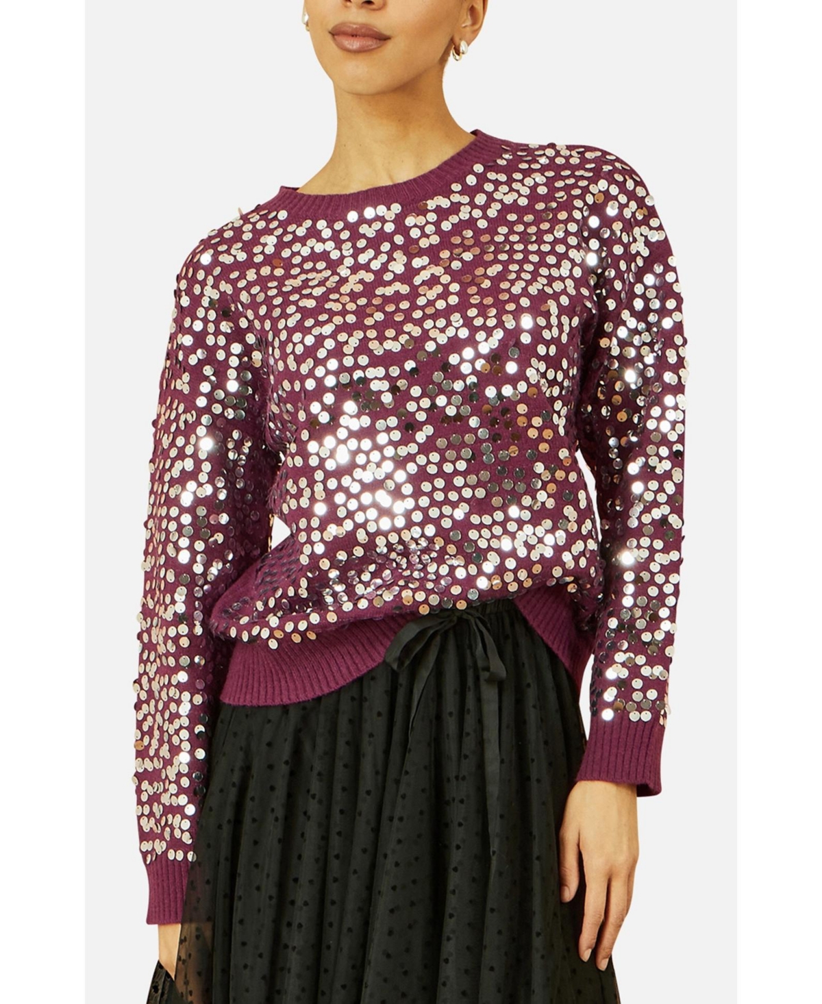 Yumi Women's Sequin Relaxed Fit Sweater