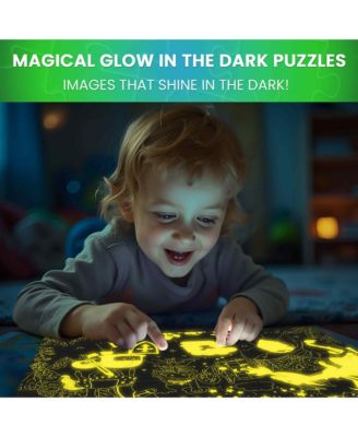 4x100 Piece Glow-in-The-Dark Puzzles– Space, Dinosaurs, Animals