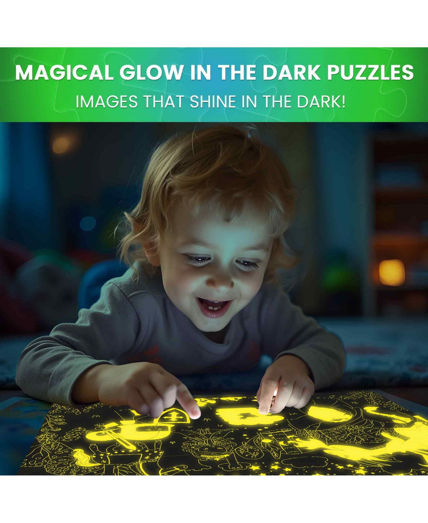 Детский пазл Quokka Glow-in-the-Dark Dinosaurs 4x100 Piece Puzzle, Ages 3+, цвет: Spacedinosaursanimals — фото 2