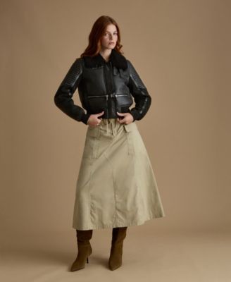 Women's Cropped Biker Style Shearling Jacket