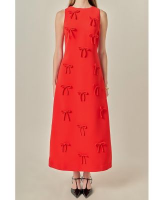 Women's Bow Detailed Sleeveless Midi Dress
