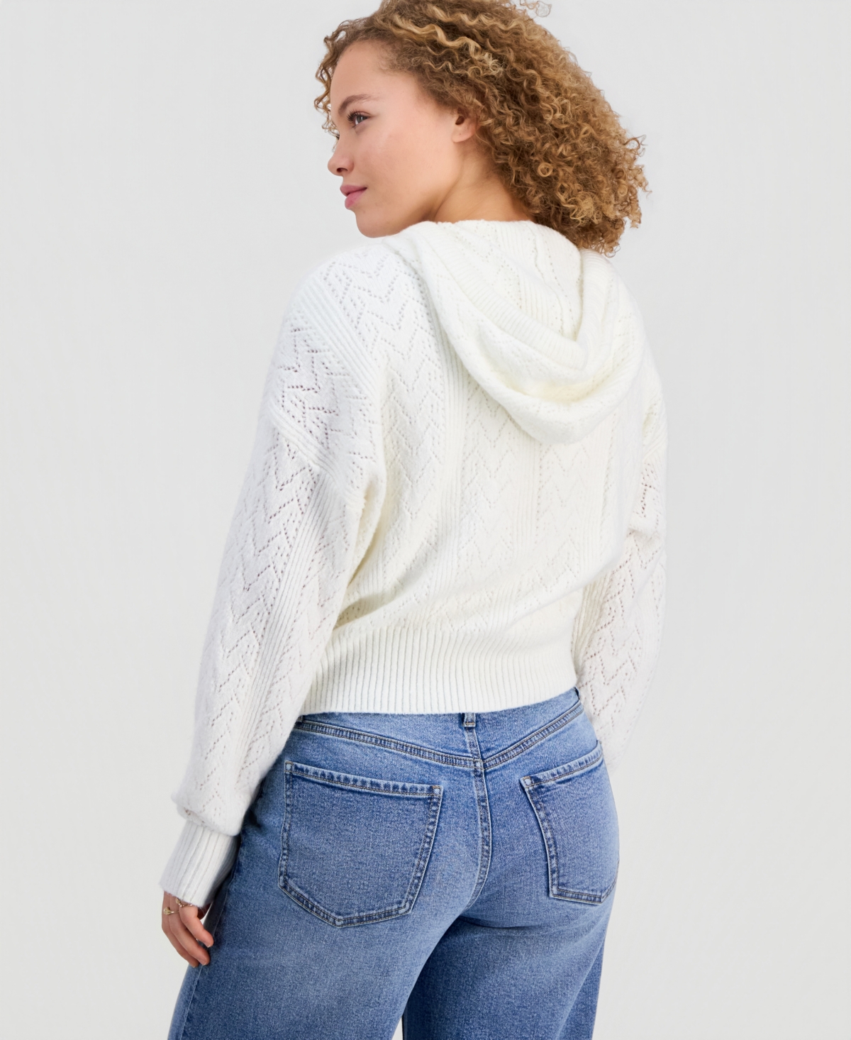 Ultra Flirt Juniors' Pointelle Sweater Hoodie