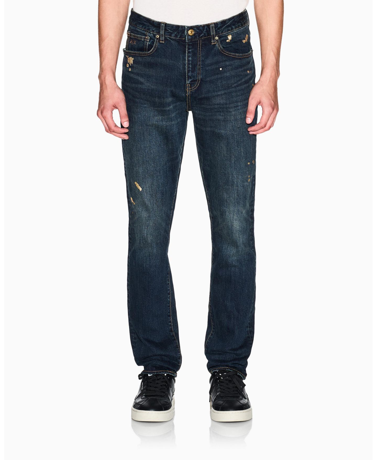 Мужские джинсы A|X Armani Exchange J14 Slim Gold Splatter, цвет: Синий джинсовый — фото 1