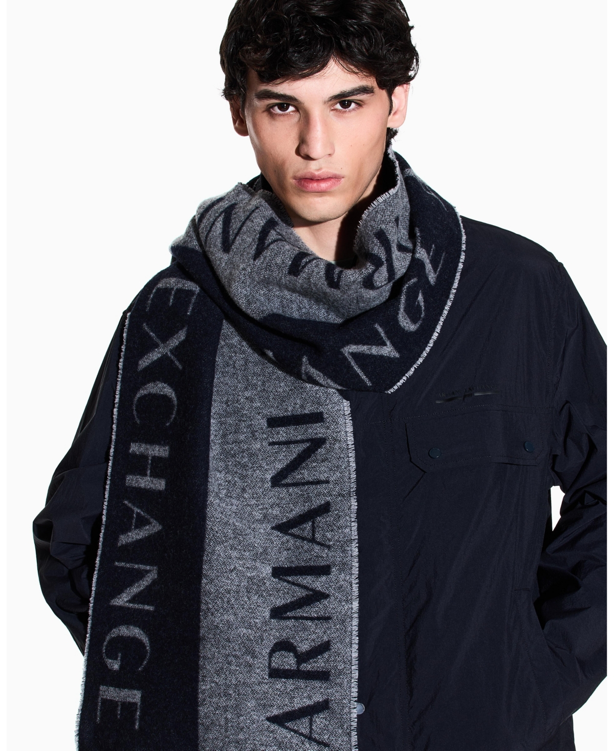 A|X Armani Exchange Men's Small Allover Logo Jacquard Scarf