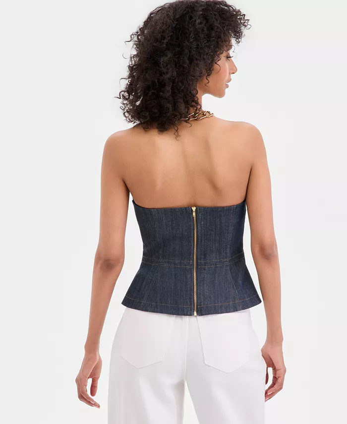 Women's Strapless Denim Peplum Top - thumbnail 4