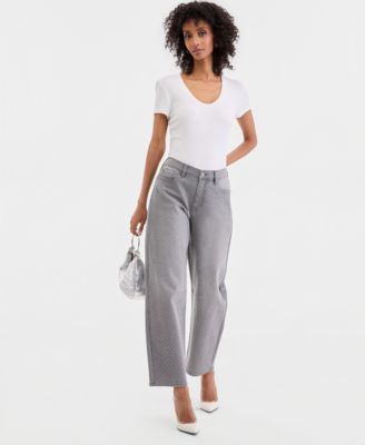 Women's High-Rise Rhinestone Barrel-Leg Jeans, Macy's Exclusive
