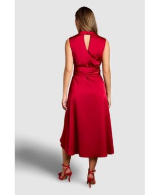 Women's Satin Twist Waist Midi Dress