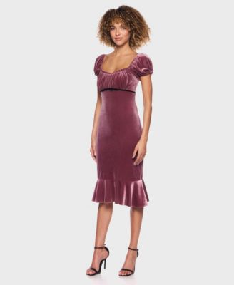 Women's Puff Sleeve Velvet Midi Dress