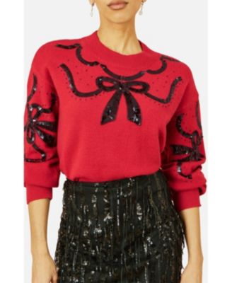 Women's Sequinned Bow Neckline Sweater