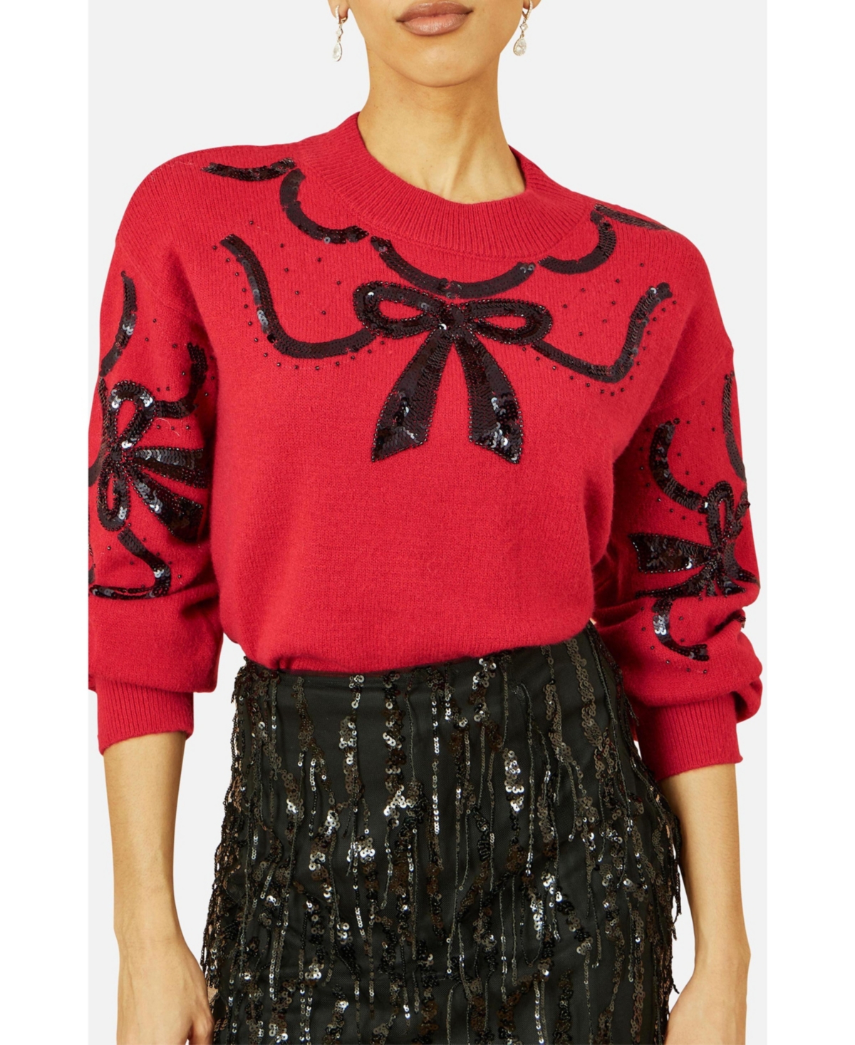 Yumi Women's Sequinned Bow Neckline Sweater