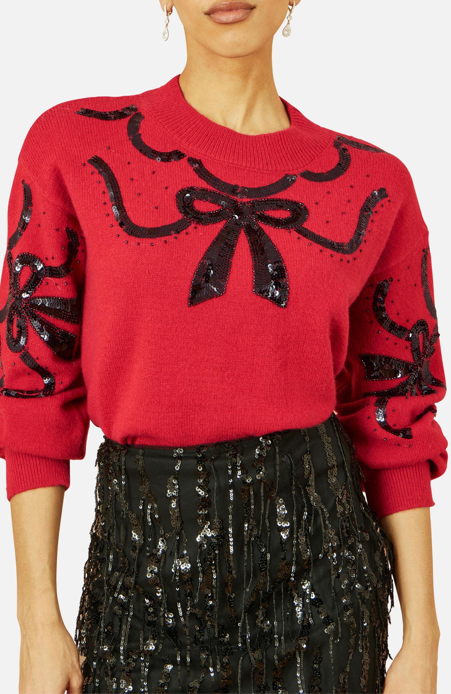 Women's Sequinned Bow Neckline Sweater
