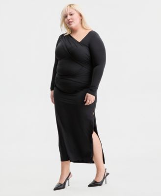 Trendy Plus Size Asymmetrical-Neck Midi Dress, Macy's Exclusive