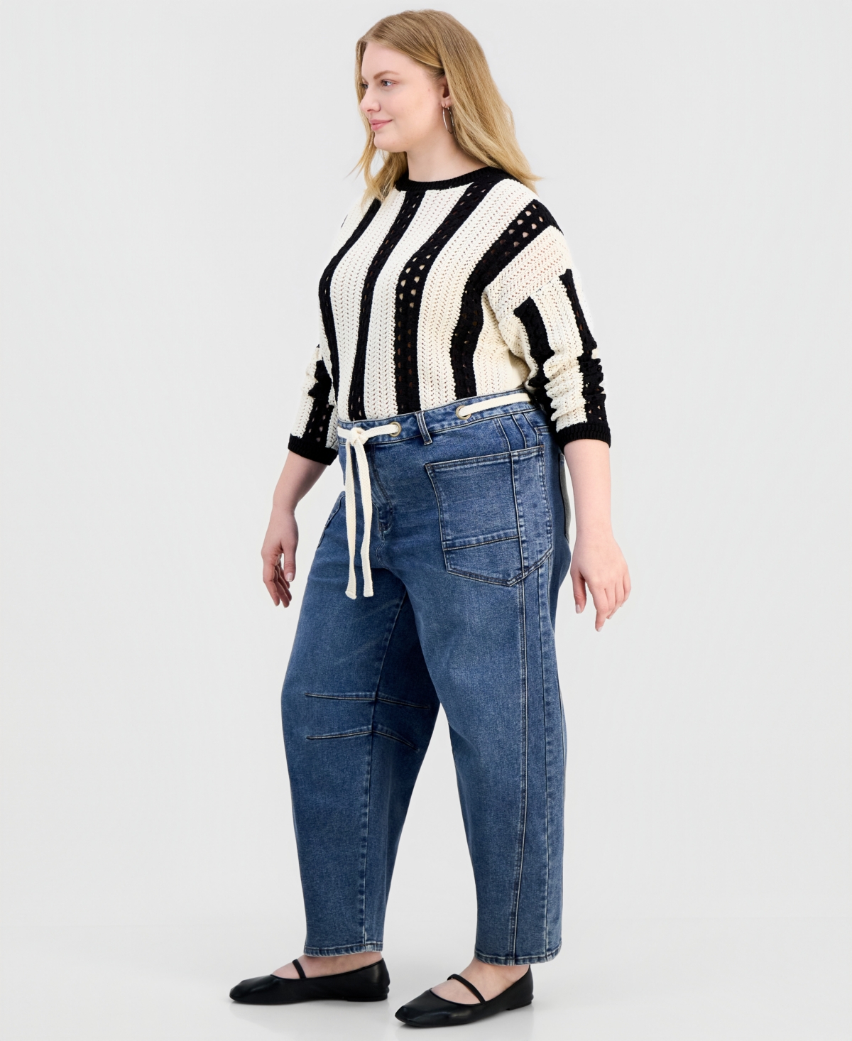 And Now This Trendy Plus Tie-Waist Barrel Jeans, Macy's Exclusive