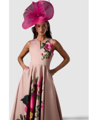 Women's Notch Neck Placement Print Midi Dress