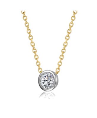 Two-Tone with Clear Bezel Set Cubic Zirconia Solitaire Necklace