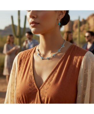 Choker Necklace and Compressed Turquoise Hoop Earrings Jewelry Set