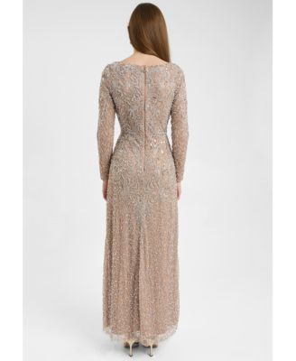 Women's Modest Embellished Sequin Beaded Dress Maxi With Detailed Design