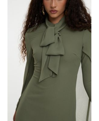 Women's Maxi With Cape Style and Bow Modest Chiffon Dress