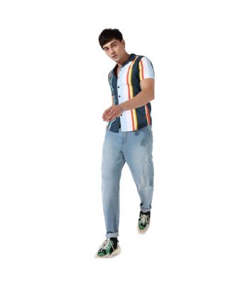 Men's Striped Button Up Cotton Shirt